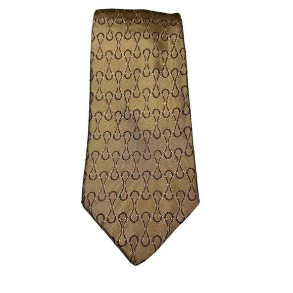 Gucci Golden Brown Silk Necktie Interlocking GG Pattern Men’s - Picture 4 of 9